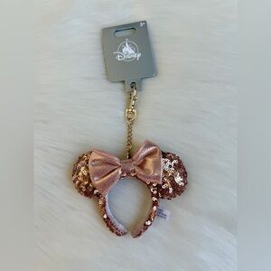 Disney Park Minnie Ears Sequin Headband Rose Gold Keychain/bag charm